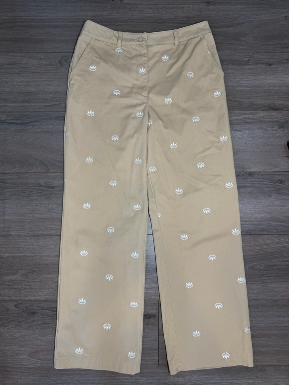 ADIDAS chino pants- Beige Wide-Leg Embroidered Pants - Picture 2 of 6